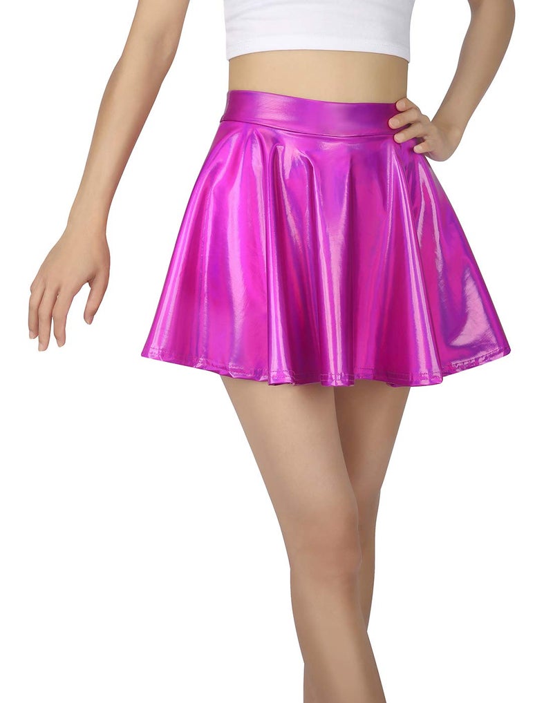 HDE Girl's Metallic Skater Skort Dance Athletic Shiny Holographic Scooter Skirt Fuchsia - 8 - Image 1